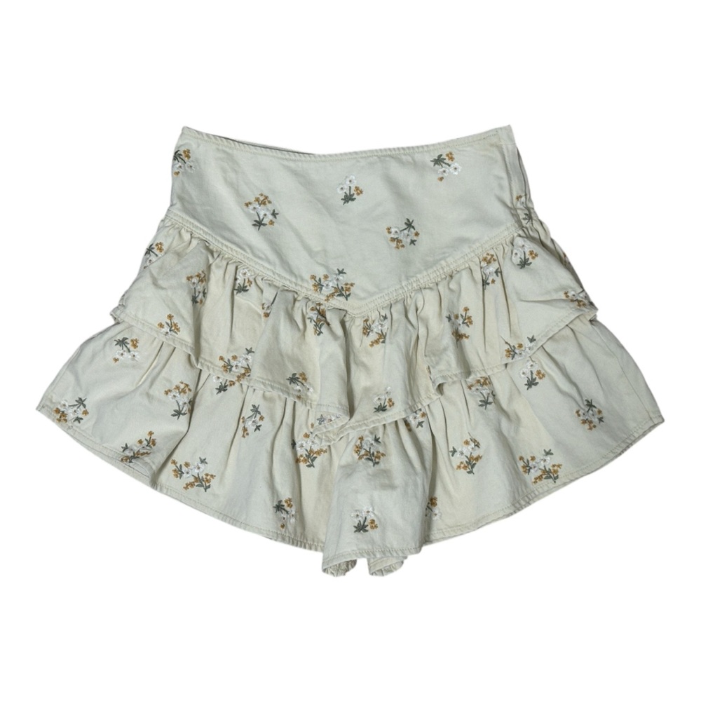 Driftwood x Free People Cream Ruffle High-rise Tiered Embroidered Mini Skirt NWT